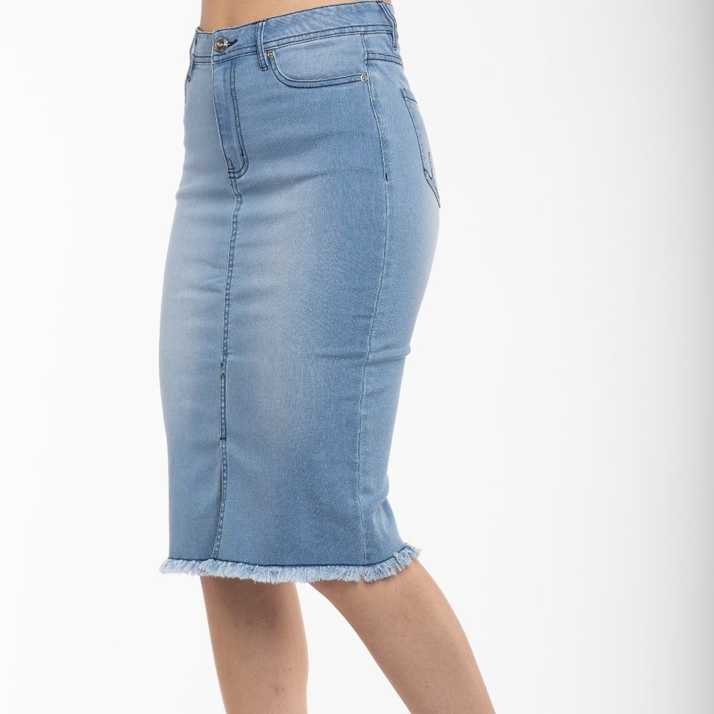 NWT Carelli Jean Skirt in Mid blue denim and dark Denim